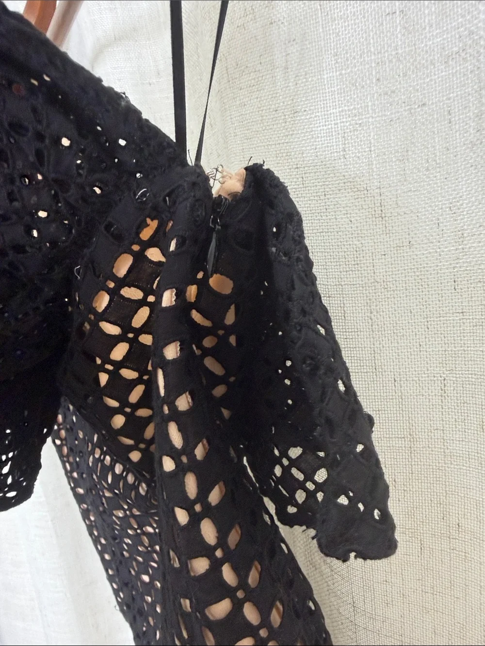 J. Crew Eyelet Black One-Shoulder Lace Overlay Top Size 10 Excellent Condition
